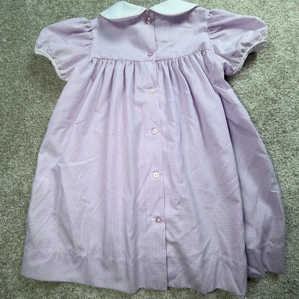 Zucchini Kids Purple Gingham Floral Embroidered Peter Pan Collar Dress Size 4
